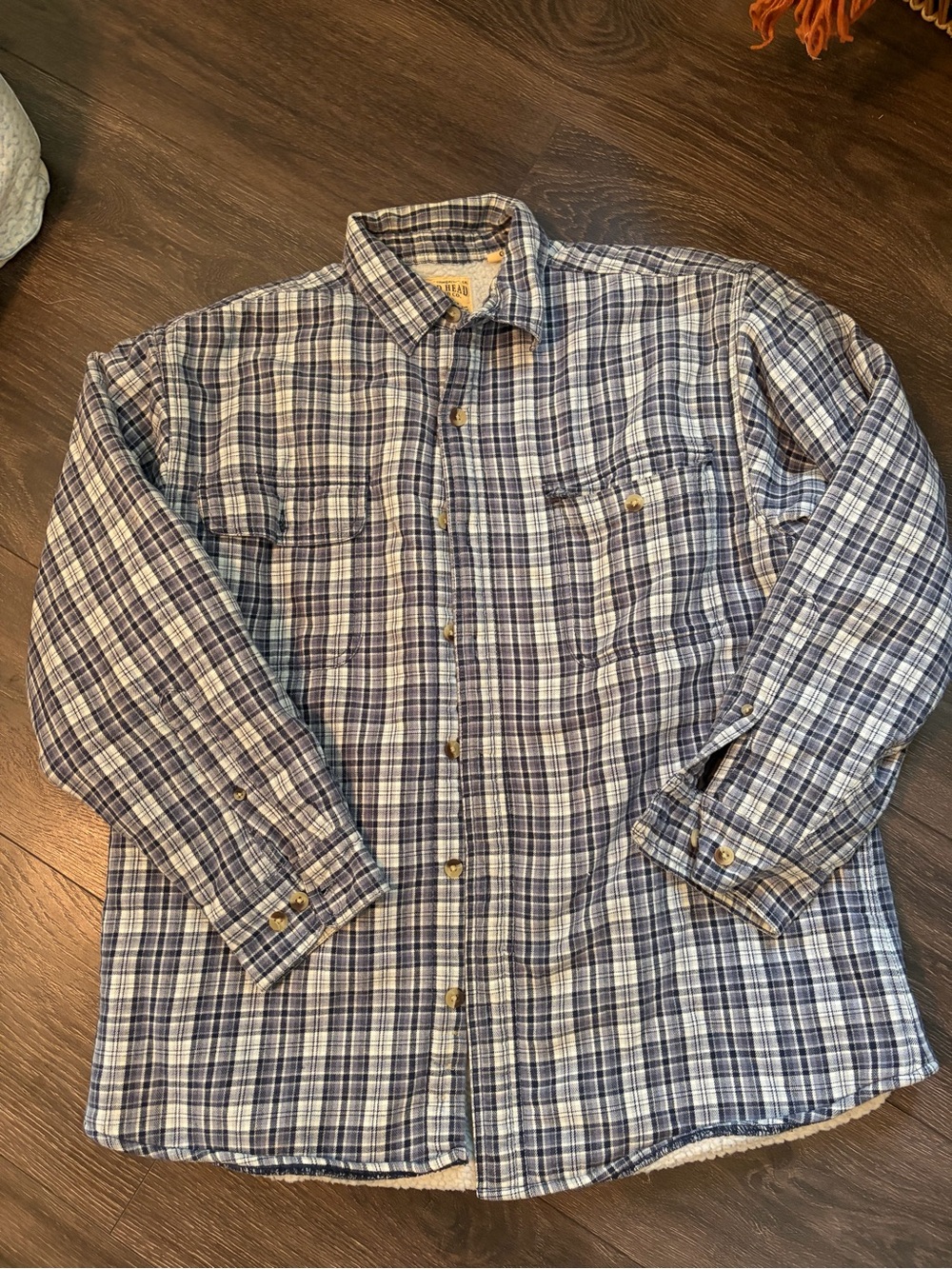 Red Head Jacket Mens L Blue Plaid Sherpa Lined Flannel Shacket Vtg